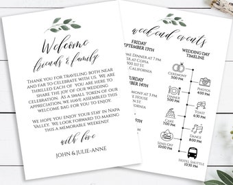 Welcome Wedding Card, Wedding Weekend Timeline, Printable Out of Town Guests, Itinerary, Agenda, Editable PPW0450