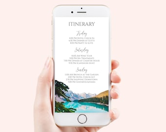 Electronic Itinerary Template, Evite, Hen Party, Family Reunion, Mountain, Lake, Details, Schedule, Wedding Events PPW54 REFLECTIONS