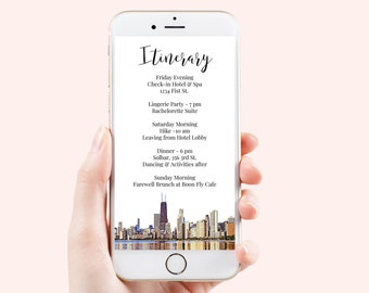 Chicago Skyline Itinerary Electronic Template, Evite, Hen Party, Bridal Shower, City Scape Editable Text PPW70 ROXIE