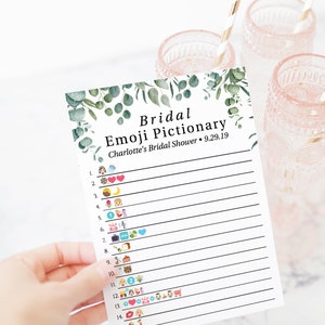 Greenery Wedding and Bridal Emoji Pictionary Game Template, Bridal Shower Printable Editable PPW0440