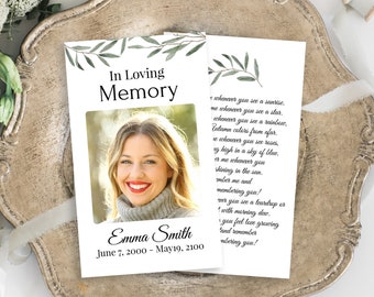 Greenery Memorial Prayer Card, Celebration of Life, In Loving Memory Funeral Card, Editable Corjl Template CL800
