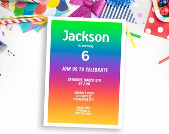 Rainbow Birthday Party Invitation Template, Kids Birthday, Editable Printable, Age Birthday Invite, Paperless Post Template 240007