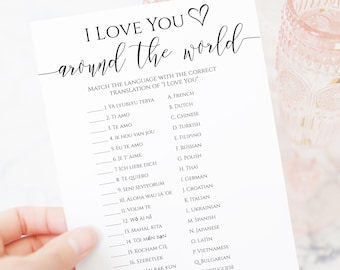 Je t'aime autour du monde, jeux de douche nuptiale, quiz de douche nuptiale Kraft, enterrement de vie de jeune fille, coeur, mariage élégant PPW0550 Grace