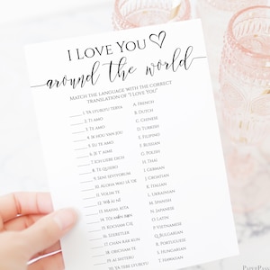 Jogo Eu te amo em todo o mundo, jogos de chá de panela, teste de chá de panela Kraft, despedida de solteira, coração, casamento elegante PPW0550 Grace