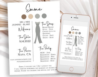 Bridesmaids Information Card, Printable Bridesmaid Details, Letter to Bridesmaid, Maid of Honor Proposal Box Editable PPW508