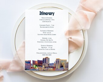 Las Vegas Itinerary Template, Details Card, Bachelorette Party, Schedule, Wedding Event Printable PPW38 VEGAS