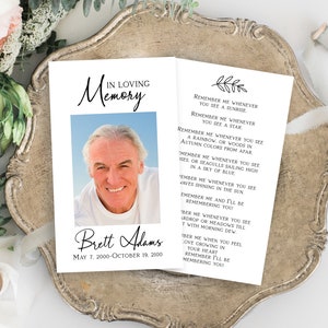 Cartão de oração memorial, celebração da vida, cartão funerário em memória amorosa, modelo Corjl editável PPF575