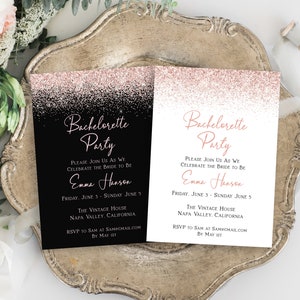 Invitación a despedida de soltera, invitación a despedida de soltera, despedida de soltera, purpurina rosa rubor, plantilla 100% editable, Corjl PPW90 PPW92