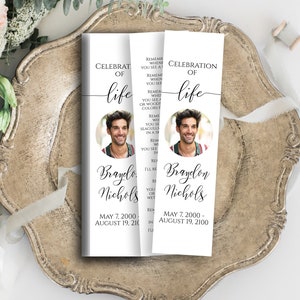 Marcador memorial, celebração da vida, cartão de poema funerário, modelo Corjl editável PPF550