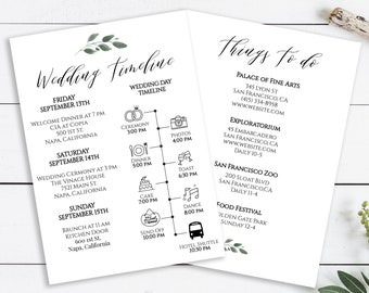 Wedding Timeline and Things To Do Card, Wedding Weekend Timeline, Itinerary, Agenda, Printable Editable PPW0450