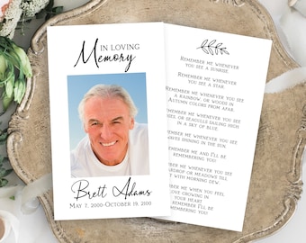 Memorial Prayer Card, Celebration of Life, In Loving Memory Funeral Card, Editable Corjl Template PPF575