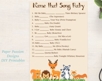 Name that Song Baby Game ~ Woodland Animal Baby Shower Game ~ Gender Neutral Theme ~ Printable Game 0046