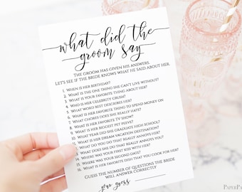 What Did The Groom Say Template, Bridal Game Activity, Rustic Modern Elegant Design Printable Editable, PPW0550 Grace