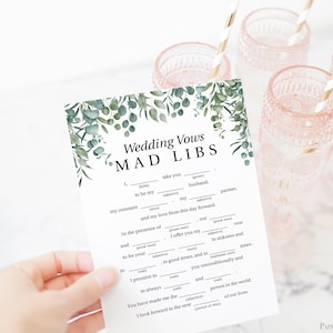 Greenery Wedding Vows Mad Libs Game Template, Bridal Shower Printable 100% Editable, PPW0440 image 1