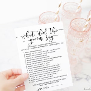 What Did The Groom Say Template, Bridal Game Activity, Rustic Modern Elegant Design Printable Editable, PPW0550 Grace image 1