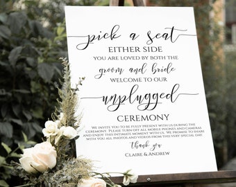 Pick a Seat Not A Side Unplugged Wedding Ceremony Sign – Rubi and