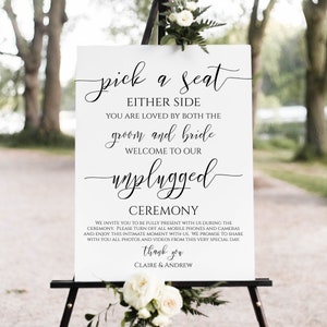 Pick a Seat Unplugged Wedding Ceremony Sign, No Pictures, No Photos Please, Wedding Welcome Sign Template 100% Editable PPW0550 Grace image 6