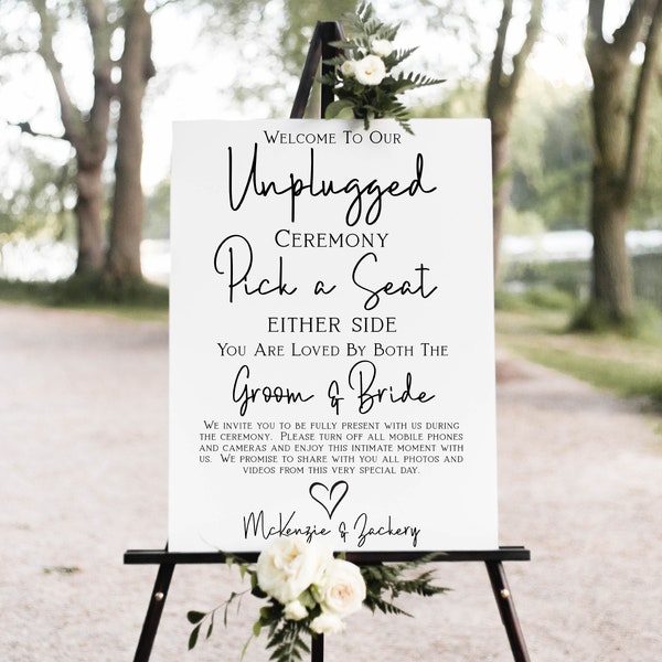 Unplugged Wedding Ceremony Sign, No Pictures, No Photos Please, Welcome Pick a Seat Sign Template 100% Editable Corjl PPW508