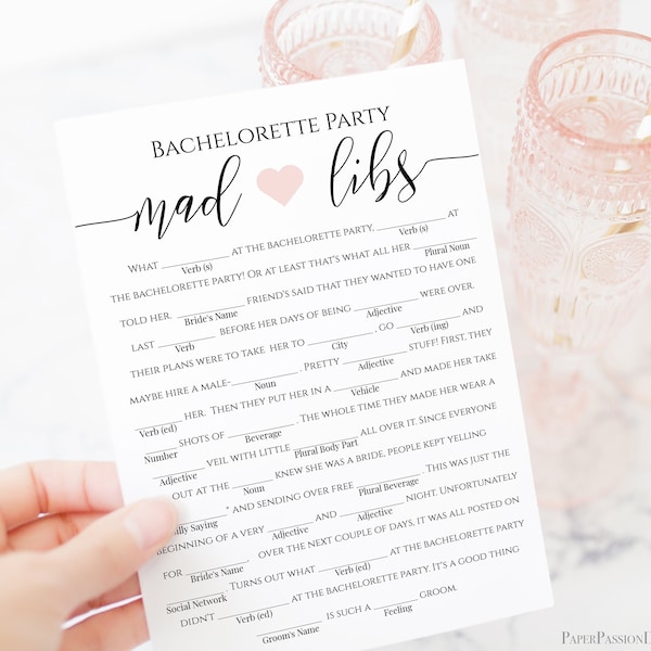 Bachelorette Party Mad Libs Template, Bridal Shower Game, Rustic Modern Elegant Design 100% Editable, Corjl PPW0550 Grace