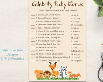 Celebrity Baby Names Game ~ Woodland Animal Baby Shower Game ~ Gender Neutral Theme ~ Printable Game 0046