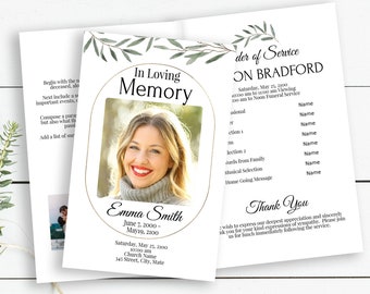 Greenery Memorial Program, Celebration of Life, In Loving Memory Program Pamphlet, Editable Corjl Template CL800