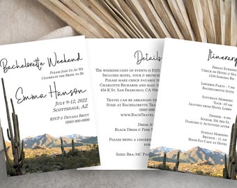 Destination Bachelorette Party Invitation Set Template, Details Card, Schedule, Wedding Event Printable Scottsdale Arizona PPW36 MESA
