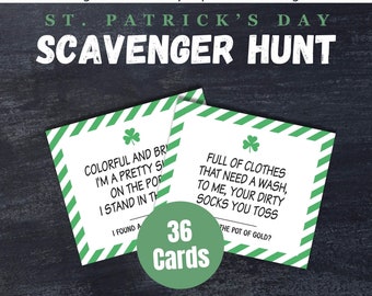 Holiday Scavenger Hunt Clues  | Home Scavenger Hunt For Kids | Indoor Outdoor Game | St Patrick's Template | Digital Download | 240022