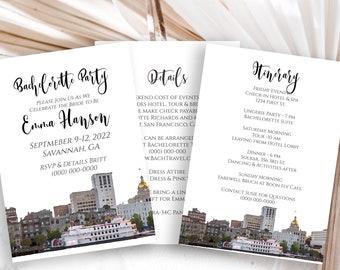 Savannah GA Invitation Template, Details Card, Bachelorette Party, Schedule, Wedding Event Printable Invite PPW34 SAVANNAH