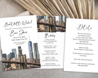 Watercolor Bachelorette Party Weekend Invitation Template, Details, Invite Card, New York City Party, Itinerary, Printable PPW32 BROOKLYN