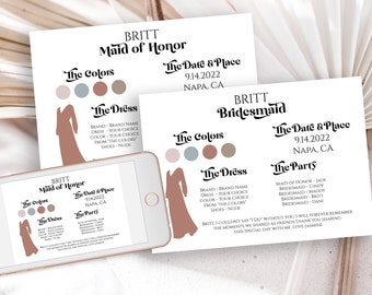 Modern Bridesmaids Information Card, Printable Bridesmaid Details, Letter to Bridesmaid, Retro Maid of Honor Proposal Box Editable PPW74