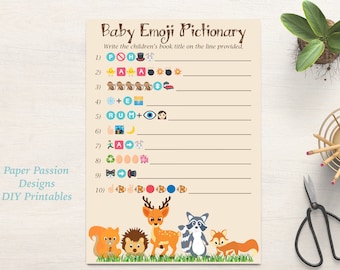 Baby Books Game ~ Woodland Animal Baby Shower Game ~ Gender Neutral Theme ~ Emoji Game ~ Printable Game 0046