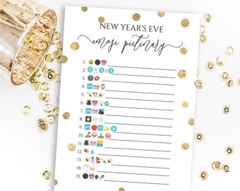 New Year's Eve Emoji Pictionary, Gold Foil Polka Dot New Year Game, NOEL-N2 PPC-19