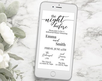 Wedding Rehearsal Invitation, Rehearsal Dinner, Evite, Digital, Text Message, Email, The Night Before, Event, Invite Editable PPW16 MAE