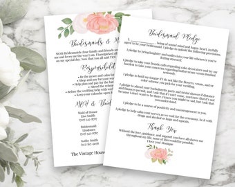 Bridesmaids Commitment Card, Pink Floral Printable Bridesmaid Pledge, Letter to Bridesmaid, Maid of Honor Proposal Box 100% Editable PPW0230