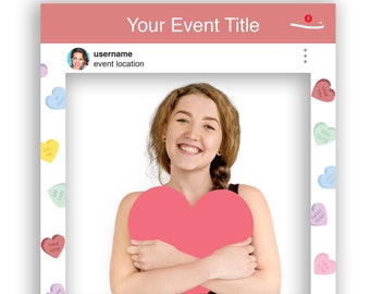 Valentine's Day Editable Photo Prop Frame, Pink Heart Valentine Instagram Prop, Template, Instant Download PDF