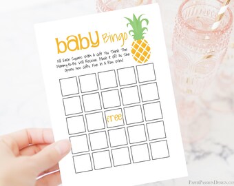 Pineapple Theme Baby Shower Bingo, Gender Neutral Theme, Printable Baby Shower Game PPB-Pineapple