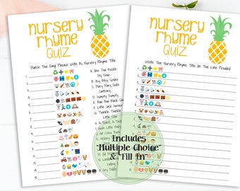 Emoji Nursery Rhyme Quiz, Pineapple Theme, Gender Neutral Theme, Printable Baby Shower Game PPB-Pineapple