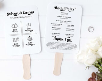 Modern Retro Font Design Wedding Program Template, Wedding Guest Fan, Minimalist Timeline Design PPW74