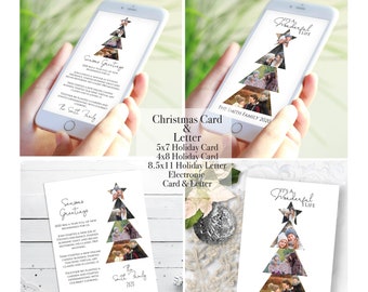 Christmas Card and Letter Bundle, Happy Holidays Text Message, Photo Christmas Tree, Email, Social Media 100% Editable NOEL-N10 PPC-19