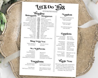 Wedding Party Timeline Template, Wedding Day Schedule Printable , Modern Retro Agenda, Pesonalize Editable PPW74