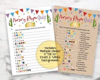 Emoji Nursery Rhyme Quiz, Taco 'Bout Baby Theme, Gender Neutral Theme, Printable Baby Shower Game PPB-Taco