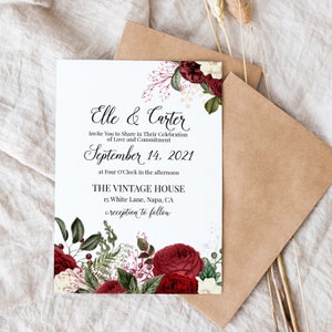 Hochzeitseinladung, rote Rose einladen, RSVP, Detailkarte, rote Blumen, bearbeitbare Corjl Vorlage PPW189 SCARLET
