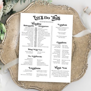 Wedding Party Timeline Template, Wedding Day Schedule Printable , Modern Retro Agenda, Pesonalize Editable PPW74 image 1