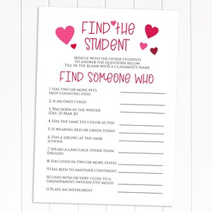 Valentine's Day School Party Game, Find the Student, School Age Game, Zoom Party Activity, Printable 100% Editable  VALENTINE PPH21-1