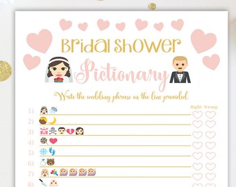 Bridal Shower Emoji  ~ Pink and Gold Bridal Shower Game ~ Wedding Hearts ~ Printable Game