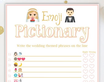 Emoji Pink Bridal Shower Game ~ Wedding Emoji Game ~ Bridal Pictionary ~ Hearts  ~ Printable Game