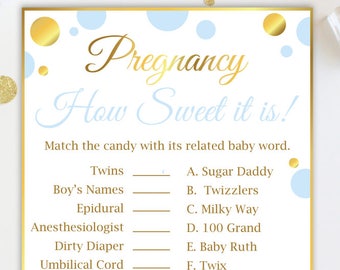 How Sweet It Is Game ~ Blue and Gold Baby Shower Game ~ Baby Boy Polka Dot ~ Printable Game BGld20