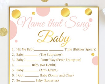 Name that Song Baby ~ Pink and Gold Baby Shower Game ~ Baby Girl Polka Dot ~ Printable Game PGld20