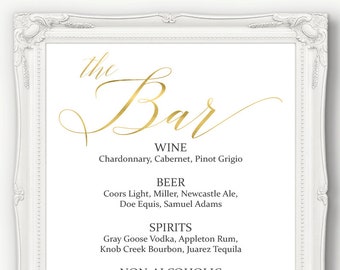 Gold Wedding Bar Menu Sign ~ Drinks Sign ~ Reception Sign ~ Menu Printable Sign ~ Editable Template ~ Instant Download PDF ~ 120G