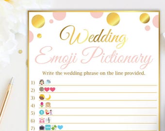 Wedding Emoji Game ~ Pink and Gold Bridal Shower Game ~ Bridal Shower Polka Dot ~ Printable Game GldBridal20